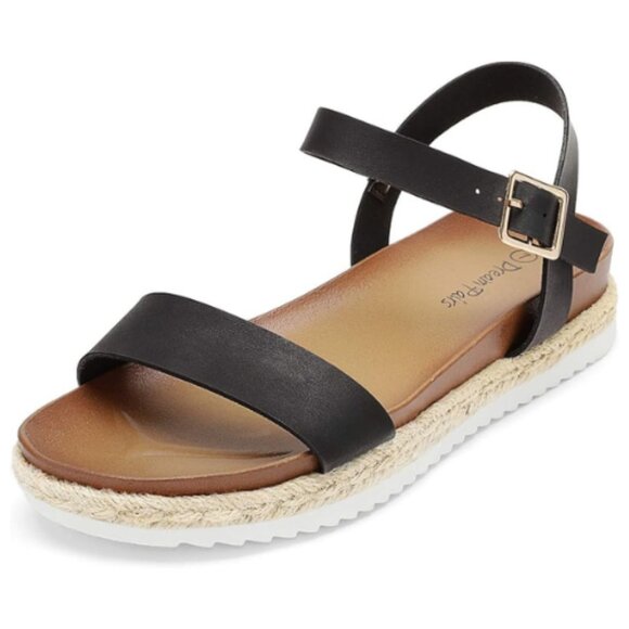 DREAM PAIRS Women’s Open Toe Ankle Strap Espadrille Platform Buckle Sandal Black - Picture 1 of 5